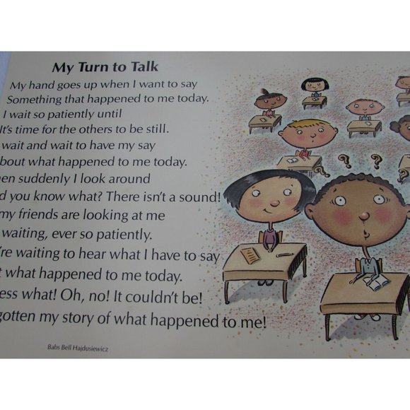 My Turn to Talk School Poster Babs Bell Hajdusiewicz 30252 Poetry VNTG - Picture 3 of 5